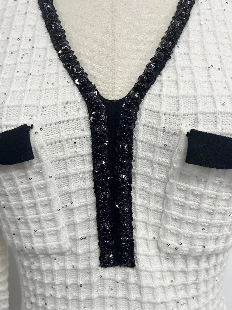 Colorblock Sequins Slim Knitted Bodycon Dresses