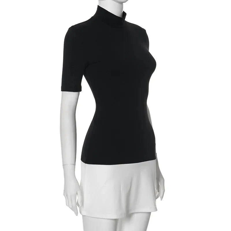 Contrast Patchwork Bodycon Mini Dress