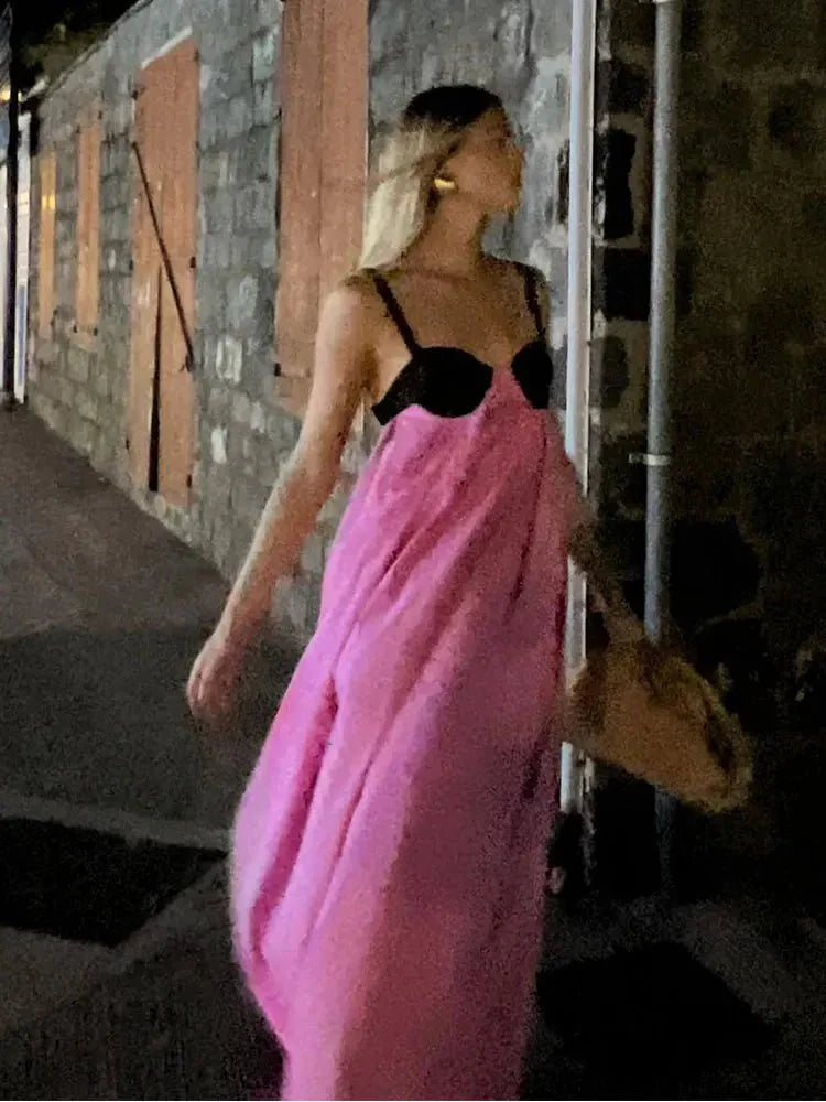 Contrast Sleeveless Backless Maxi Dress