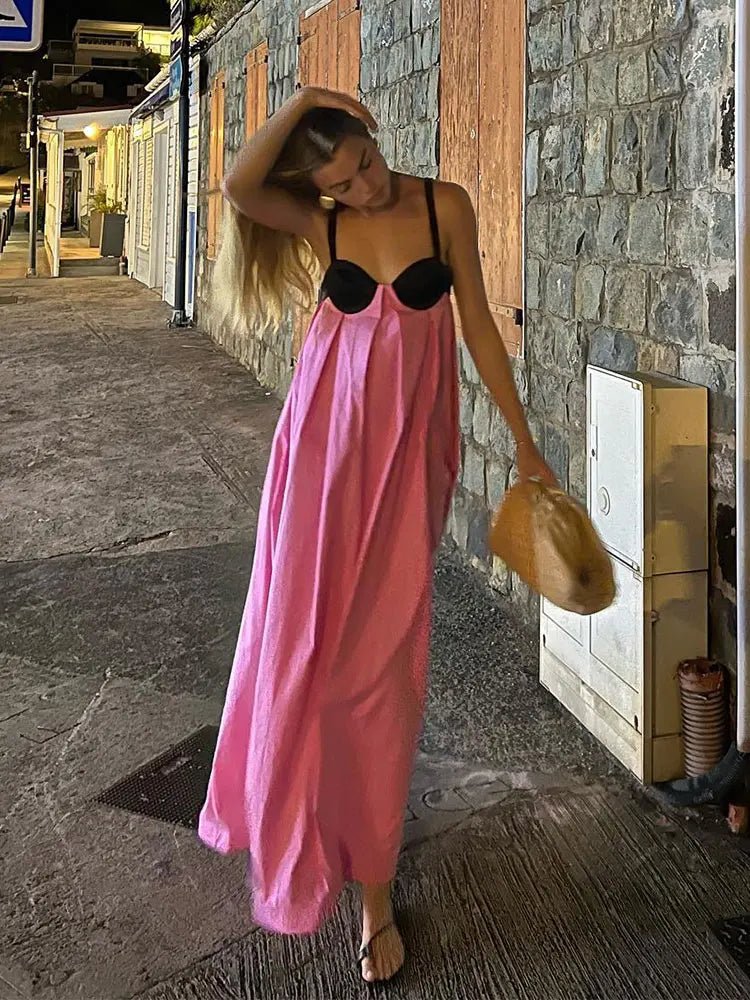 Contrast Sleeveless Backless Maxi Dress