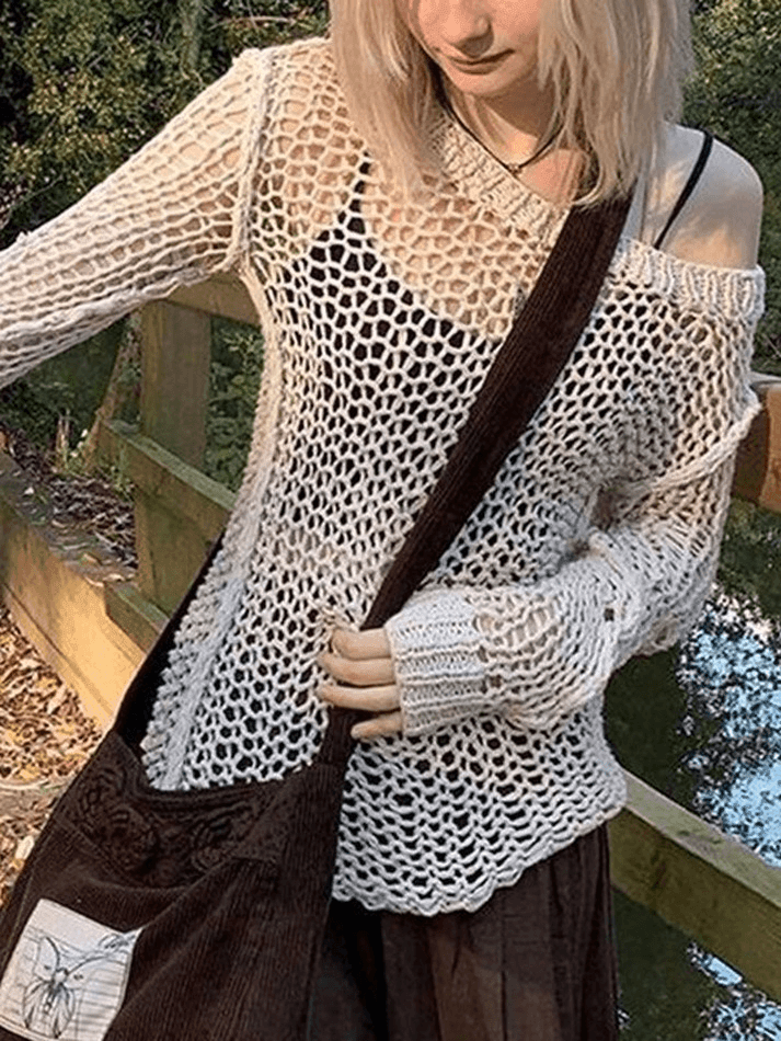 Pydshop Crochet Hollow Long Sleeve Knit Top