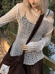 Pydshop Crochet Hollow Long Sleeve Knit Top