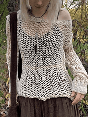 Pydshop Crochet Hollow Long Sleeve Knit Top