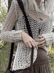 Pydshop Crochet Hollow Long Sleeve Knit Top