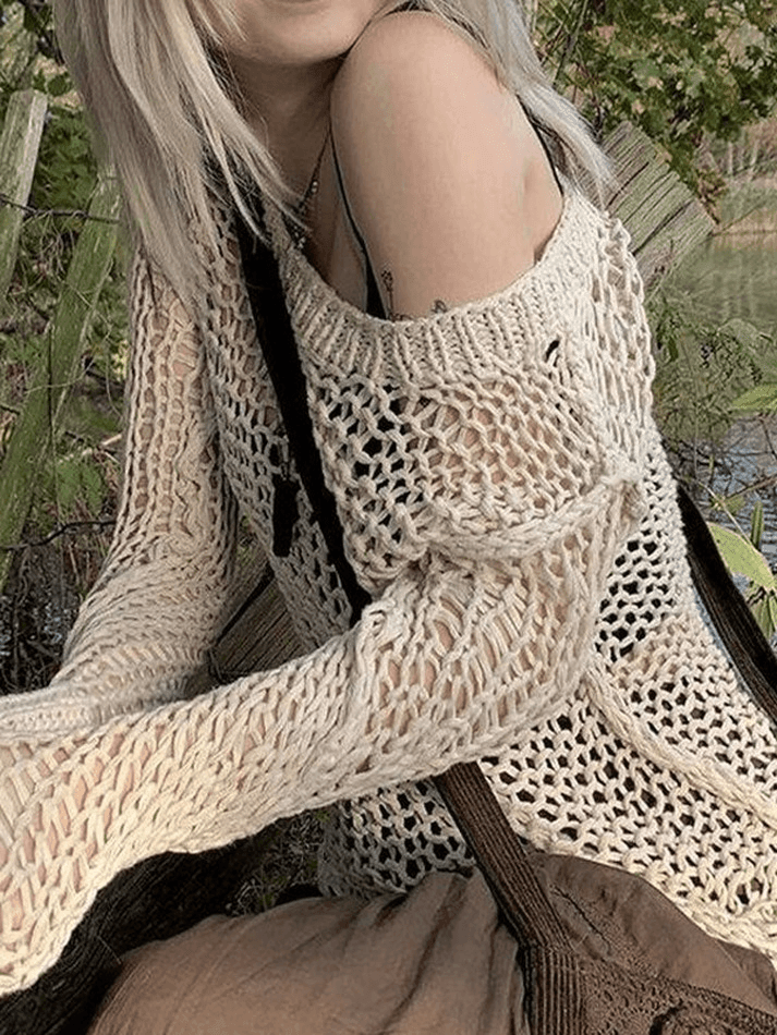 Pydshop Crochet Hollow Long Sleeve Knit Top