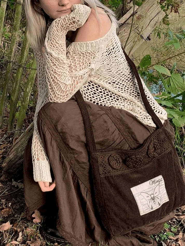 Pydshop Crochet Hollow Long Sleeve Knit Top