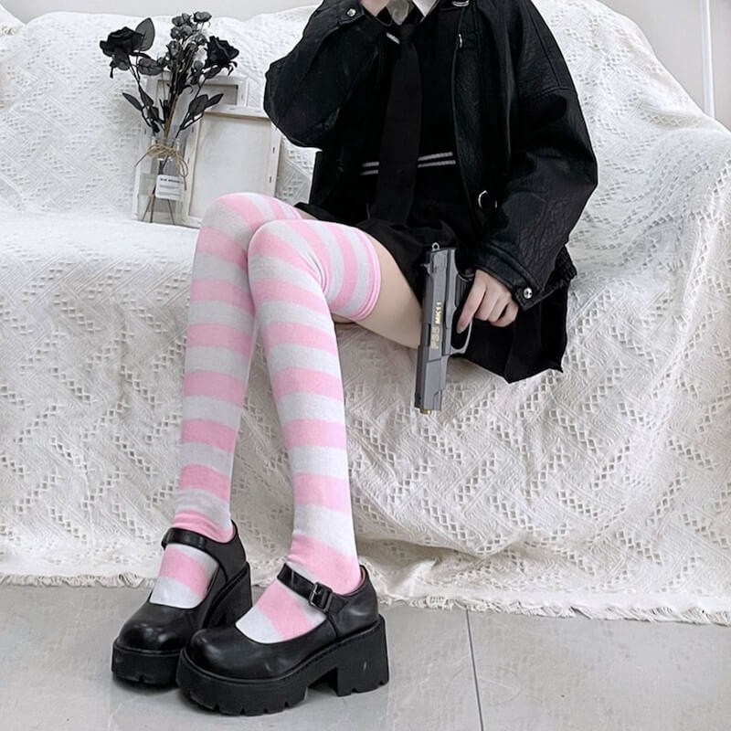 Candy stripes cosplay stockings