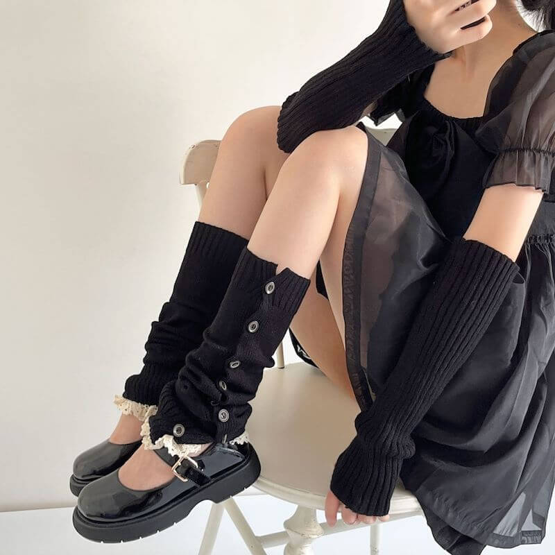 Aesthetic button lace leg warmers