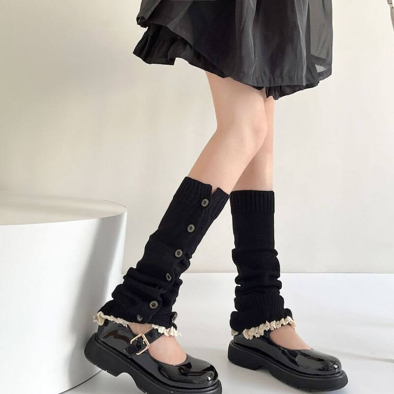 Aesthetic button lace leg warmers