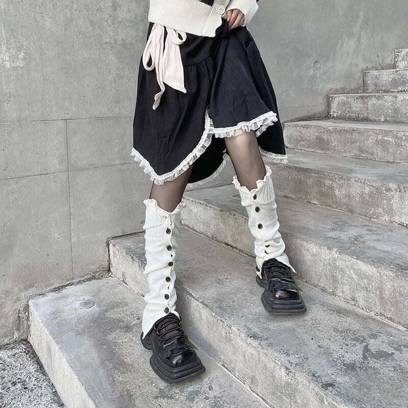 Aesthetic button lace leg warmers
