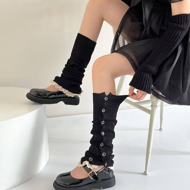 Aesthetic button lace leg warmers