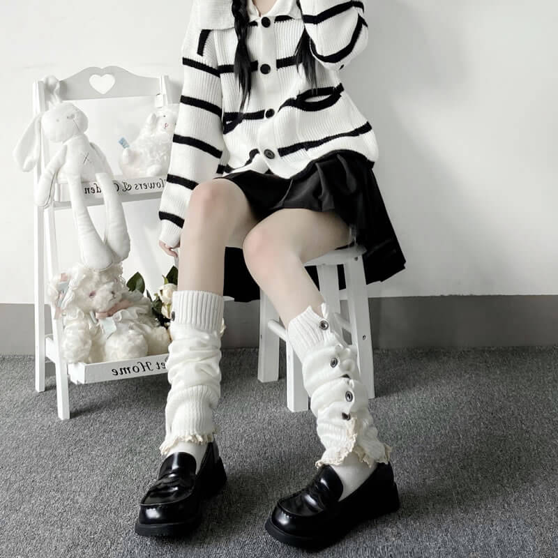 Aesthetic button lace leg warmers