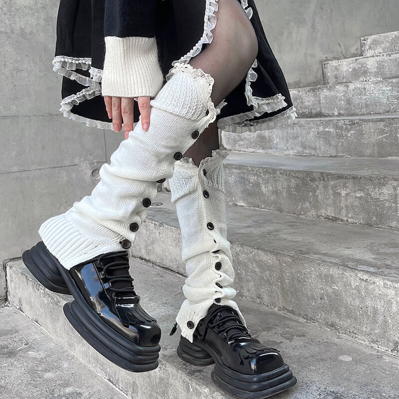 Aesthetic button lace leg warmers