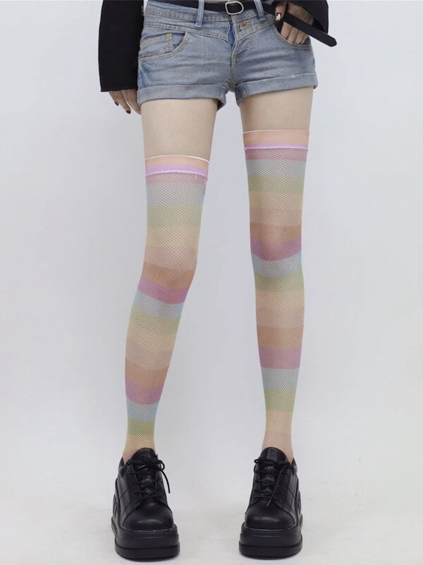 Aesthetic y2k rainbow fishnet stockings