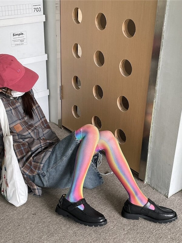 Aesthetic y2k rainbow fishnet stockings