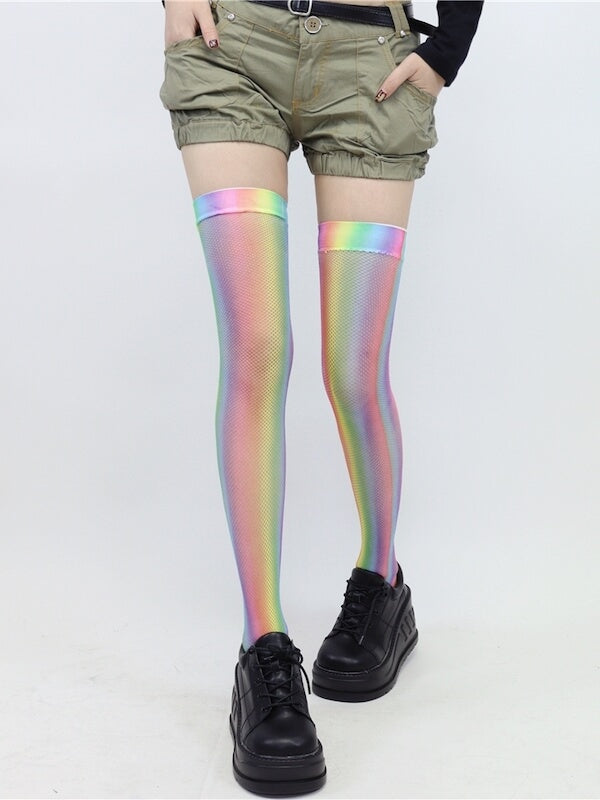 Aesthetic y2k rainbow fishnet stockings