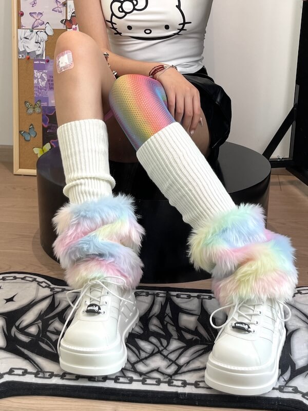 Aesthetic y2k rainbow fishnet stockings