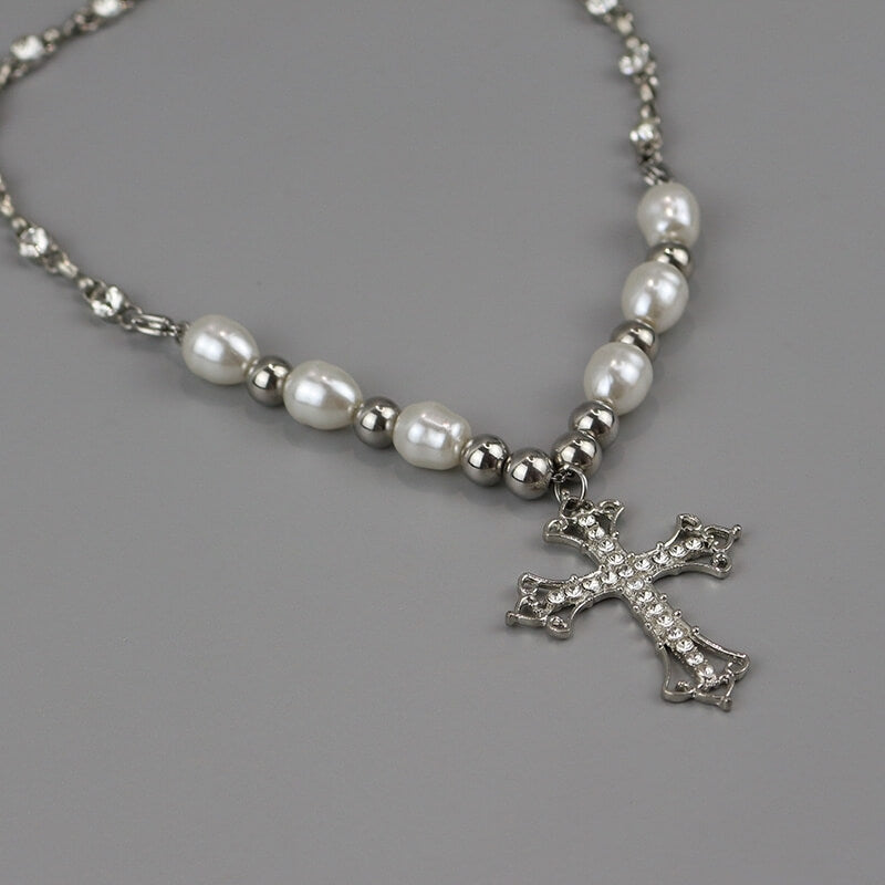 Alt pearl cross necklace