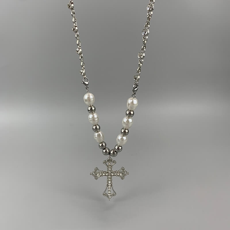 Alt pearl cross necklace