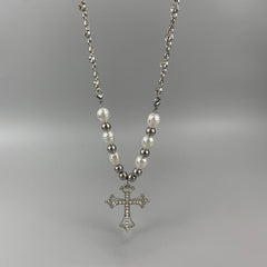 Alt pearl cross necklace