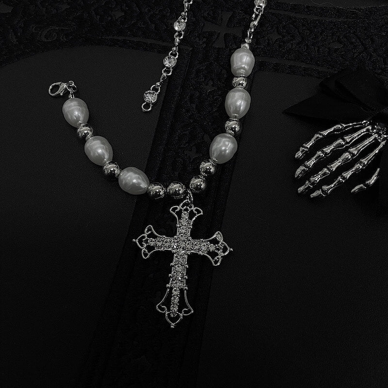 Alt pearl cross necklace