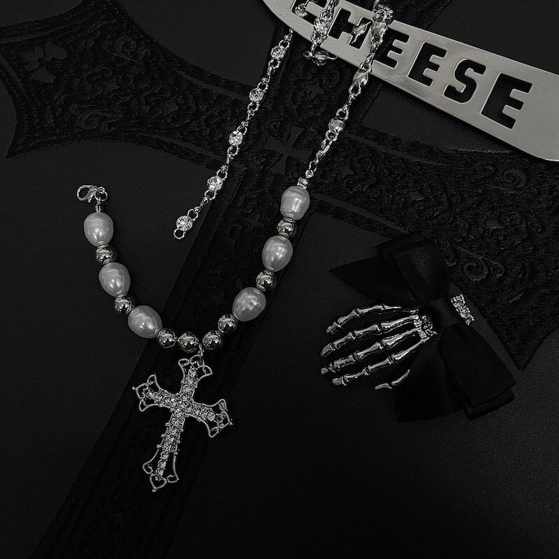 Alt pearl cross necklace