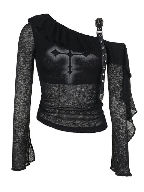 Alternative cross ruffled collar top