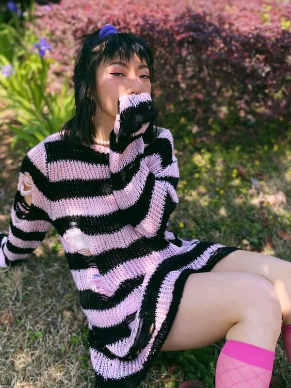 Alternative punk ripped stripes sweater