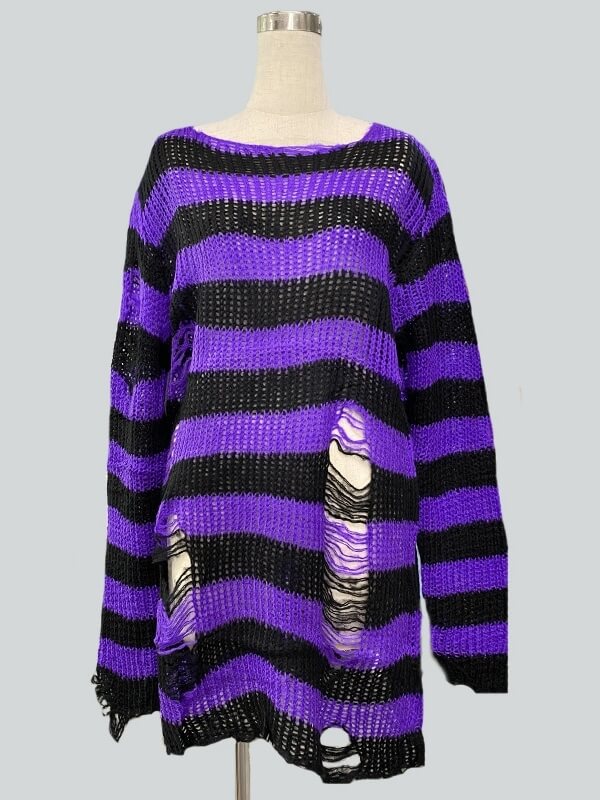 Alternative punk ripped stripes sweater