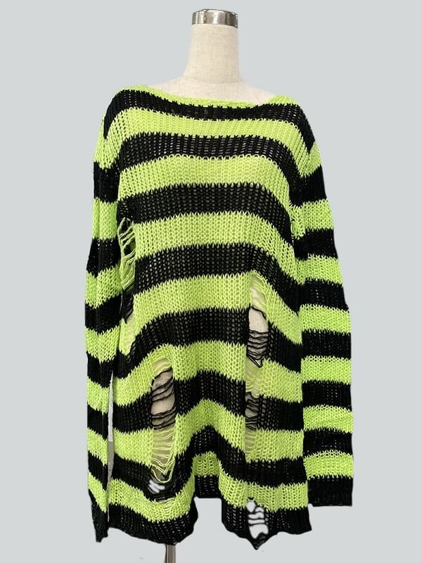 Alternative punk ripped stripes sweater