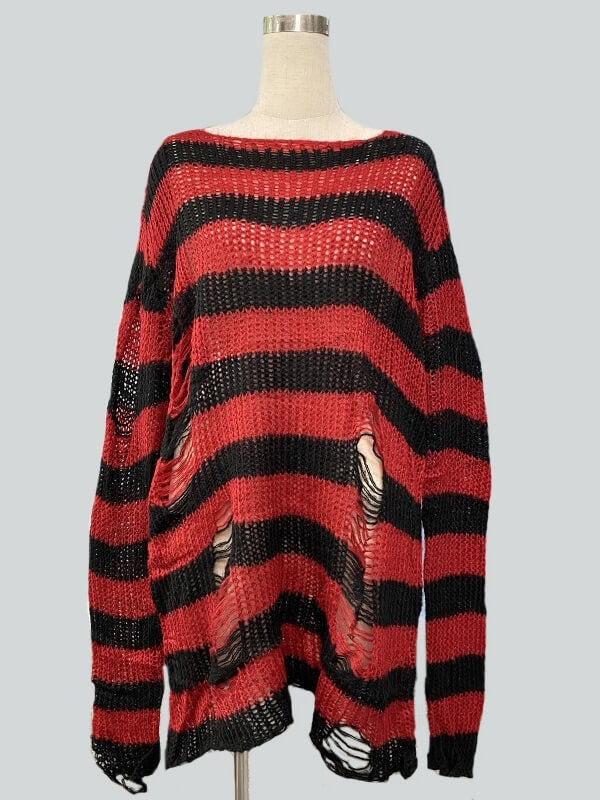 Alternative punk ripped stripes sweater