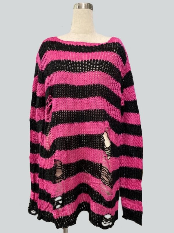 Alternative punk ripped stripes sweater