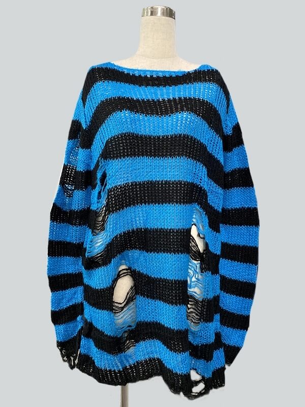 Alternative punk ripped stripes sweater