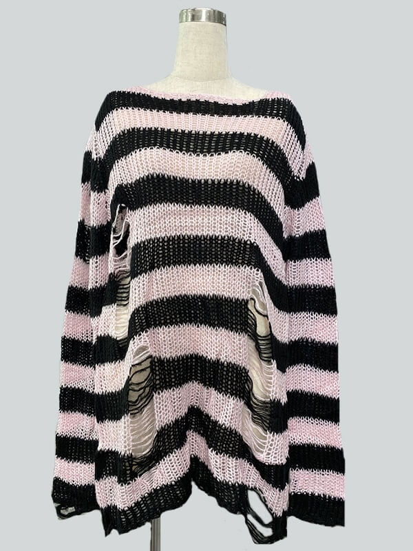 Alternative punk ripped stripes sweater