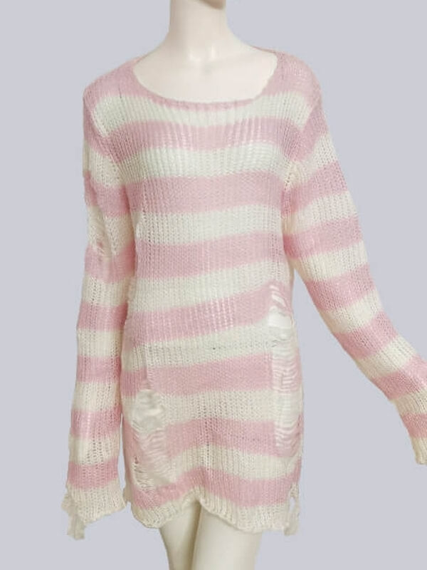 Alternative punk ripped stripes sweater