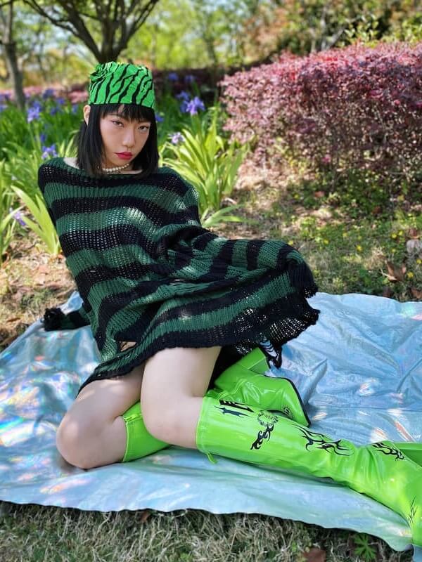 Alternative punk ripped stripes sweater