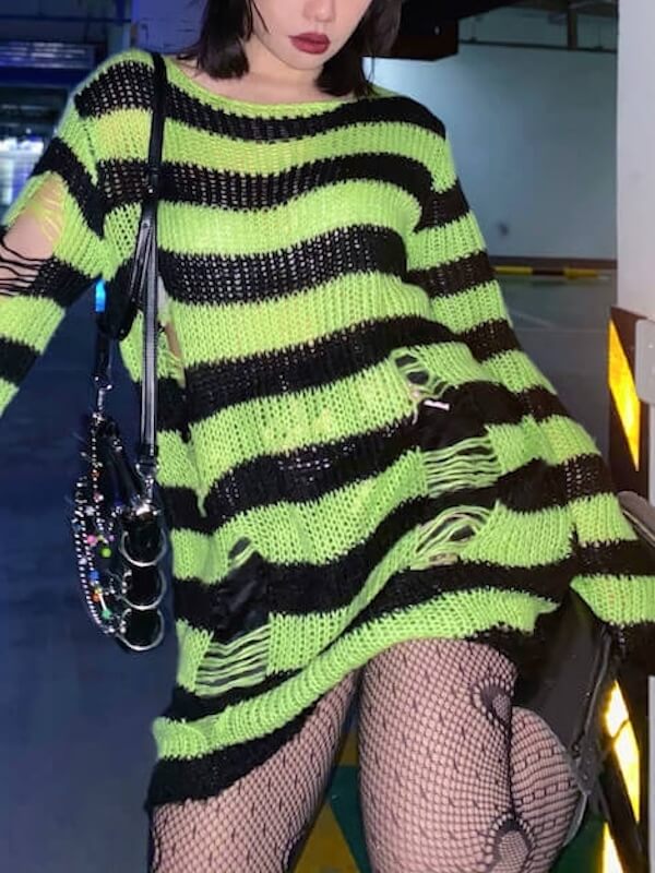 Alternative punk ripped stripes sweater