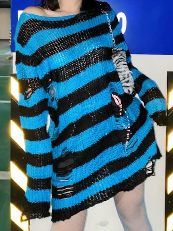 Alternative punk ripped stripes sweater