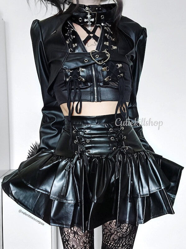 Alternative leather ruffled skirt