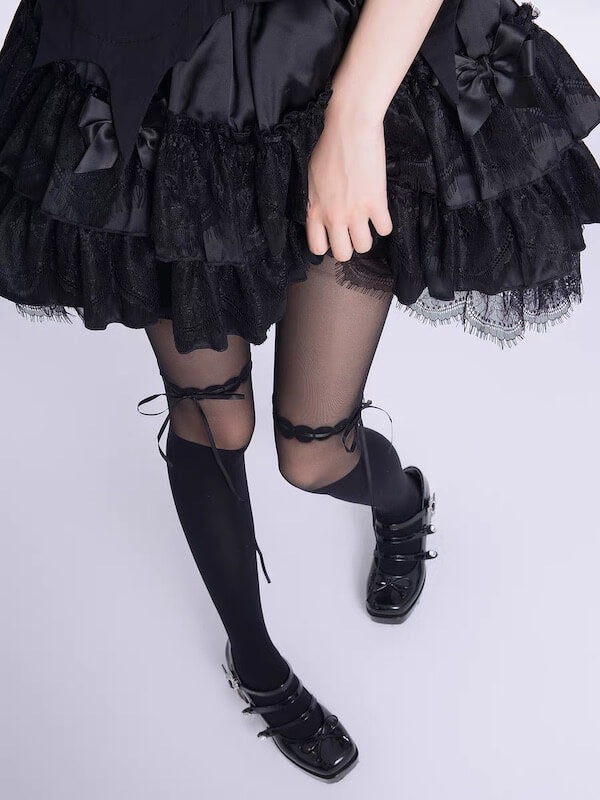 Angelcore ribbon stockings-effect tights