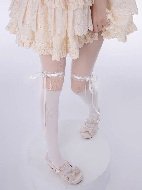 Angelcore ribbon stockings-effect tights