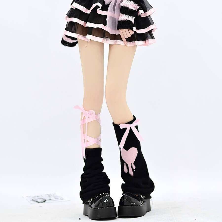 Asymmetry pink ribbon leg warmer
