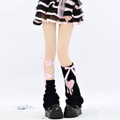 Asymmetry pink ribbon leg warmer
