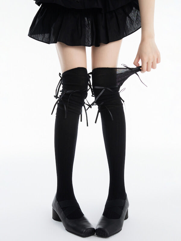 Ballet core bow patchwork stockings