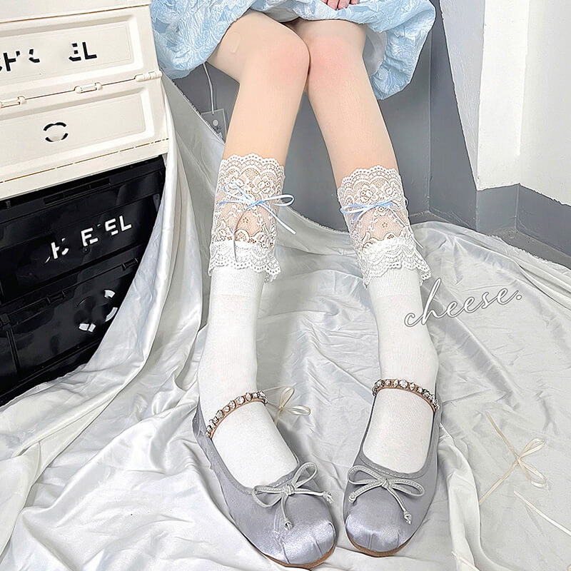 Ballet core ribbon lace stockings