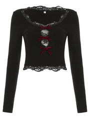 Bianca hollow-out red bows lace top