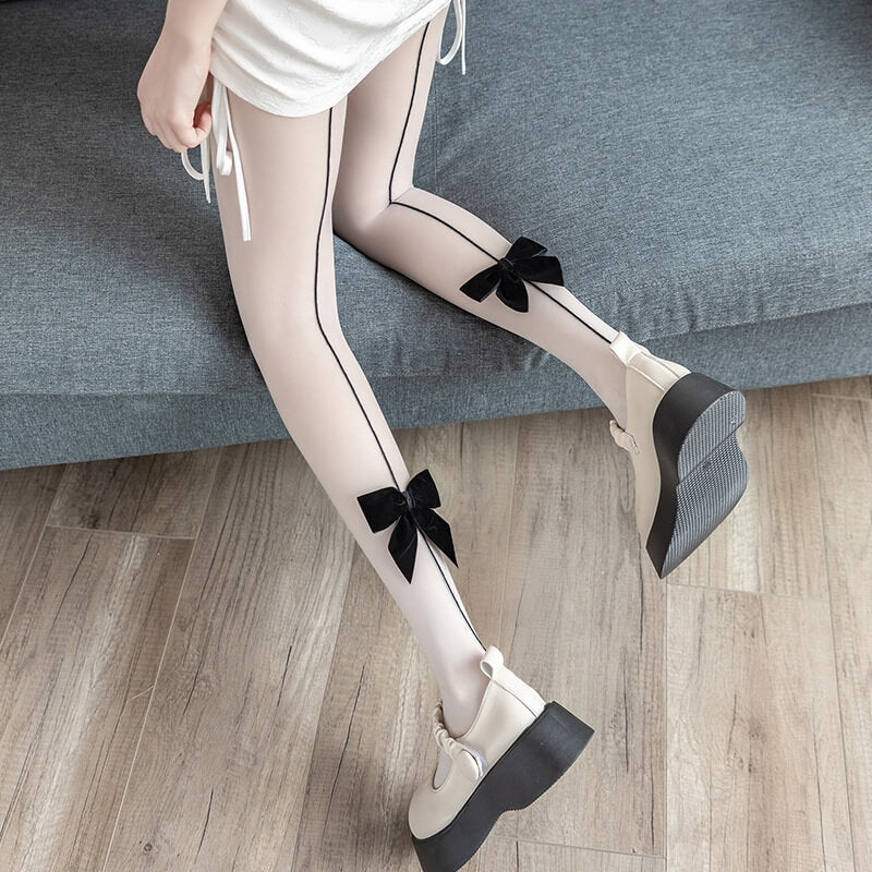 Black flocking bow tights