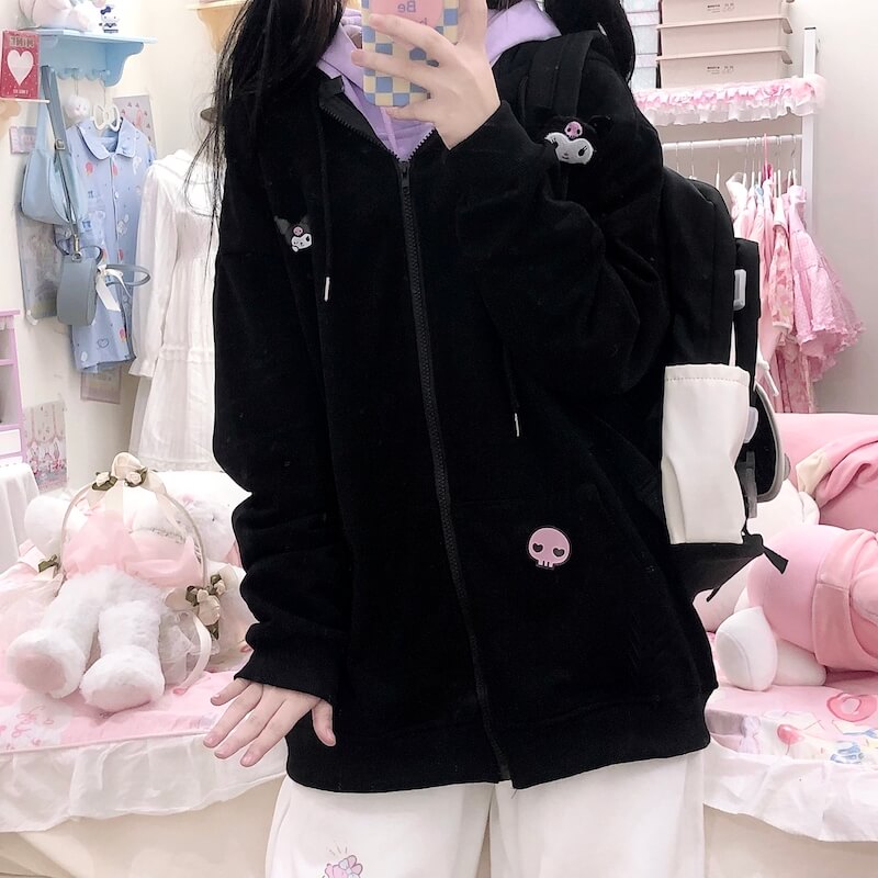 Black Kuromi hoodie coat