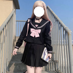 Black Pink Cute heart JK uniform set