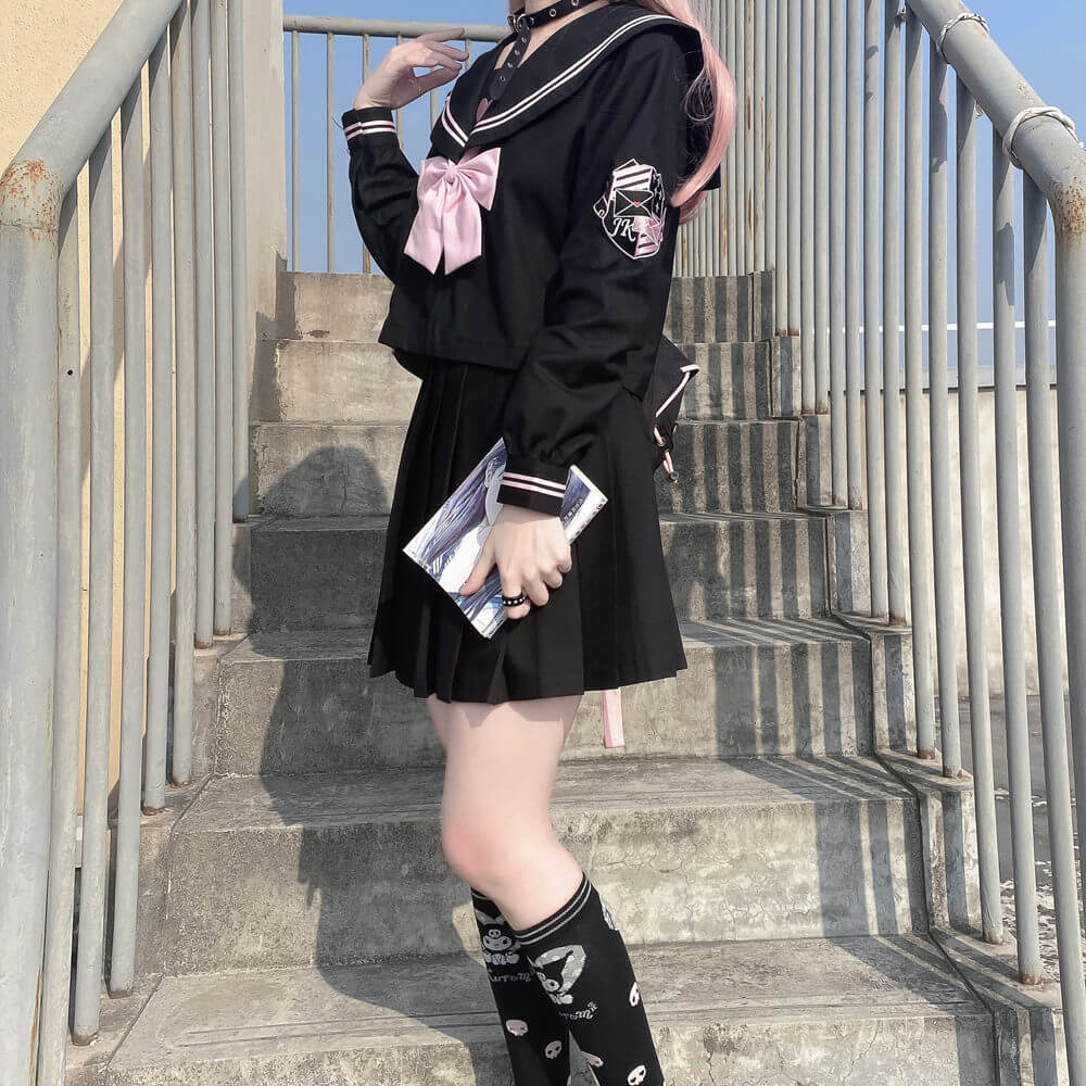 Black Pink Cute heart JK uniform set